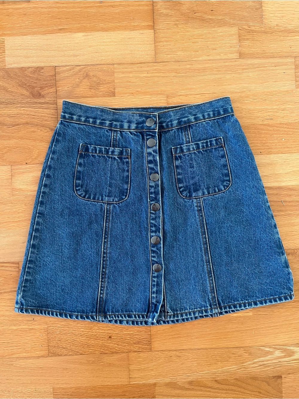 BDG Button-Front Denim Mini Skirt in Blue